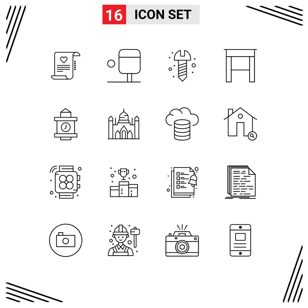 Pack of 16 Modern Outlines Signs and Symbols for Web Print Media such as bangladesh station hardware time table Editable Vector Design Elements