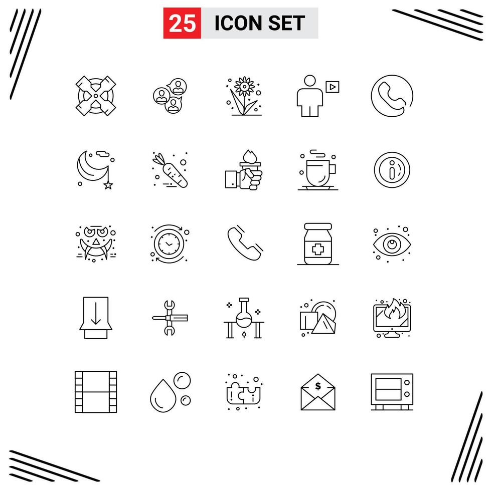 25 Thematic Vector Lines and Editable Symbols of answer playback farming human avatar Editable Vector Design Elements