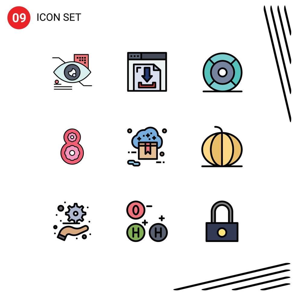 Editable Vector Line Pack of 9 Simple Filledline Flat Colors of online flower basic th ux Editable Vector Design Elements