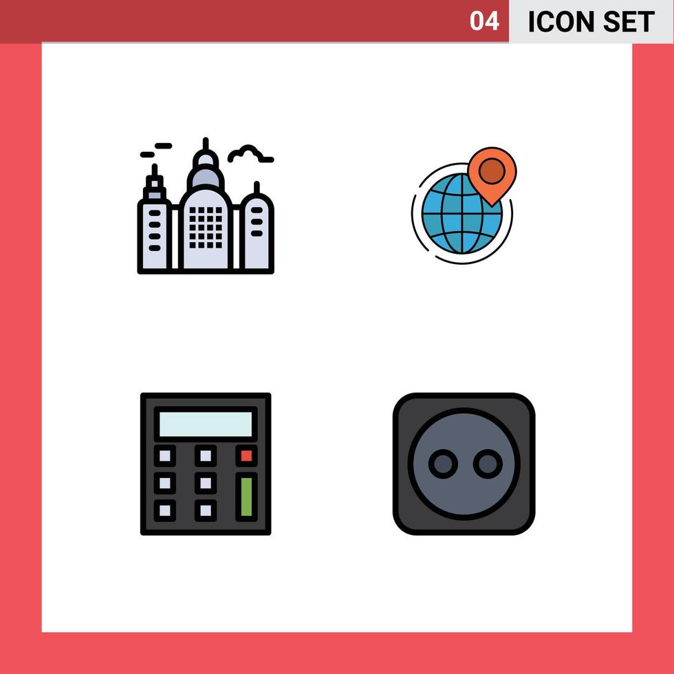 4 Universal Filledline Flat Color Signs Symbols of building calculate globe office math Editable Vector Design Elements