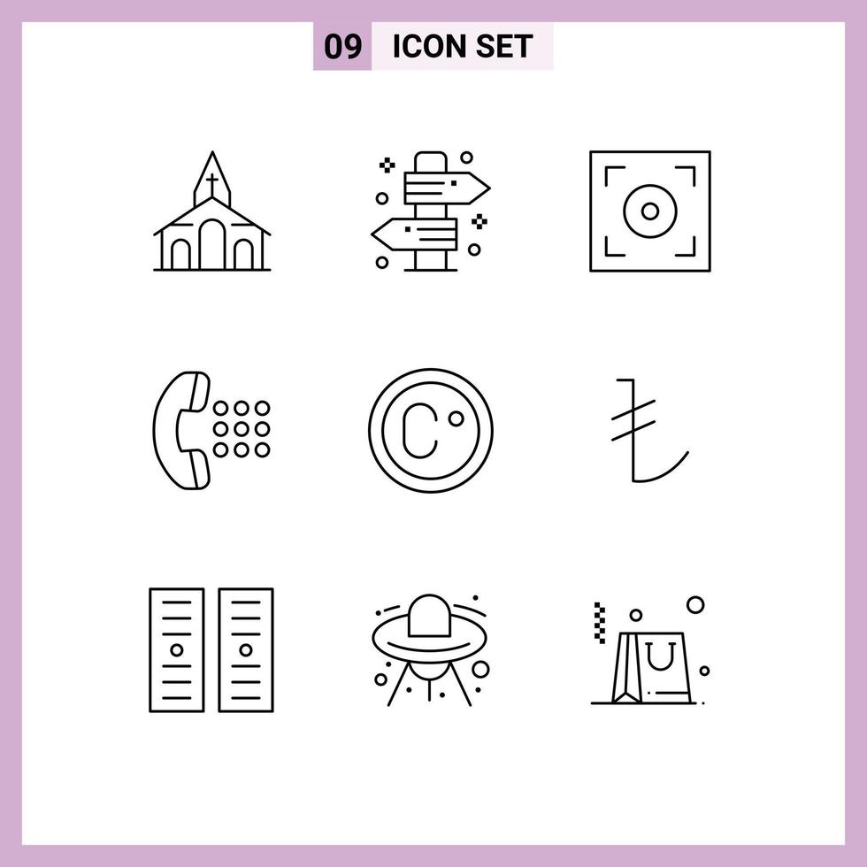 Universal Icon Symbols Group of 9 Modern Outlines of degree phone travel dial apps Editable Vector Design Elements