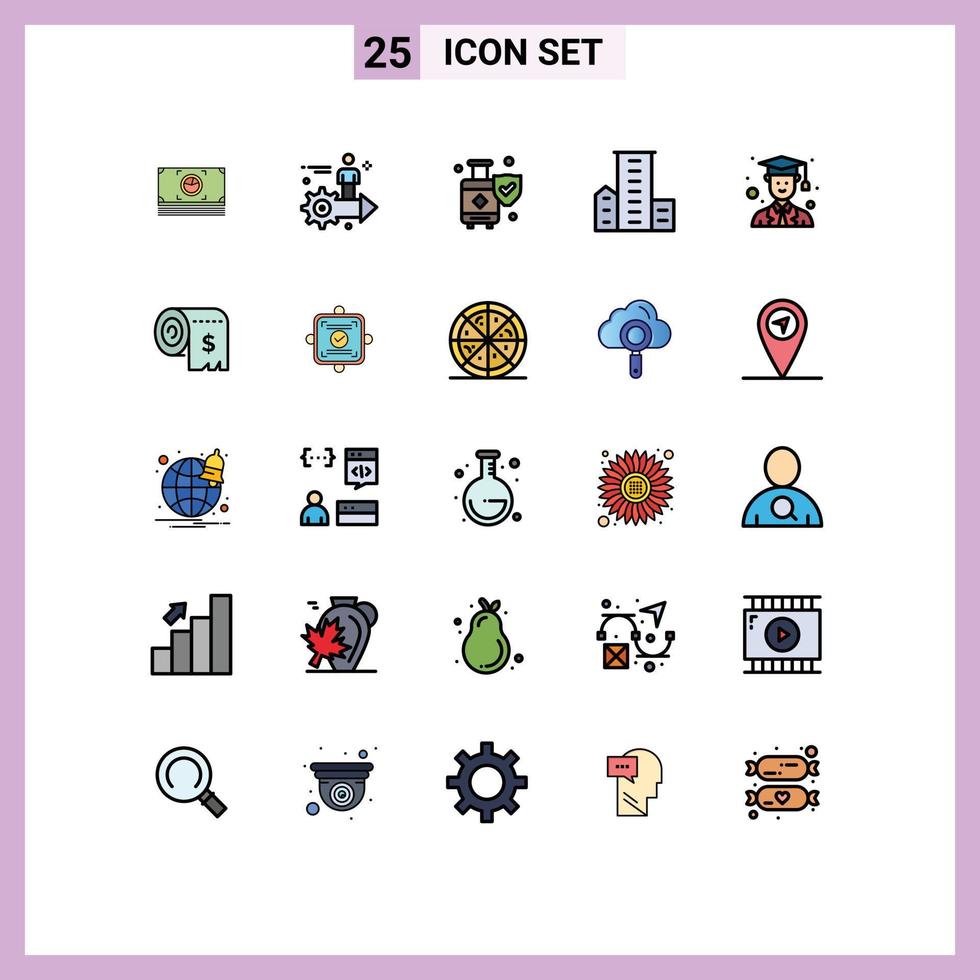 25 Universal Filled line Flat Color Signs Symbols of residences family man estate suitcase Editable Vector Design Elements