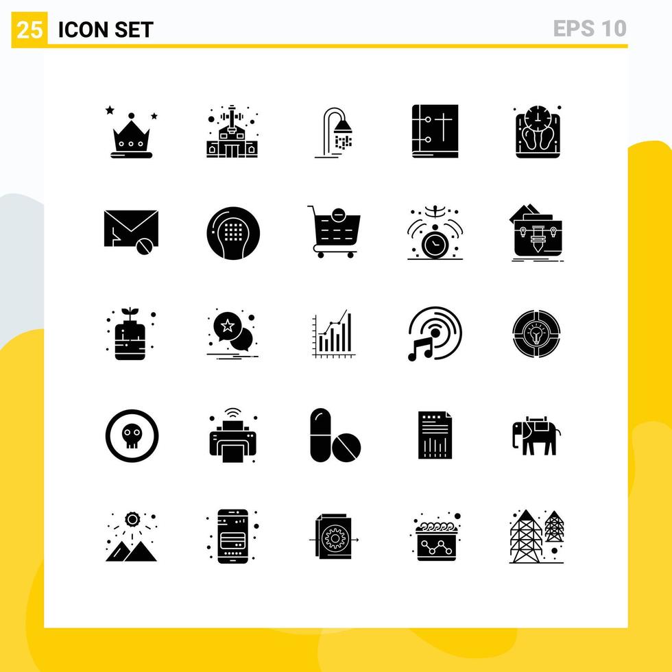 25 User Interface Solid Glyph Pack of modern Signs and Symbols of diet holy book bathroom church bible Editable Vector Design Elements