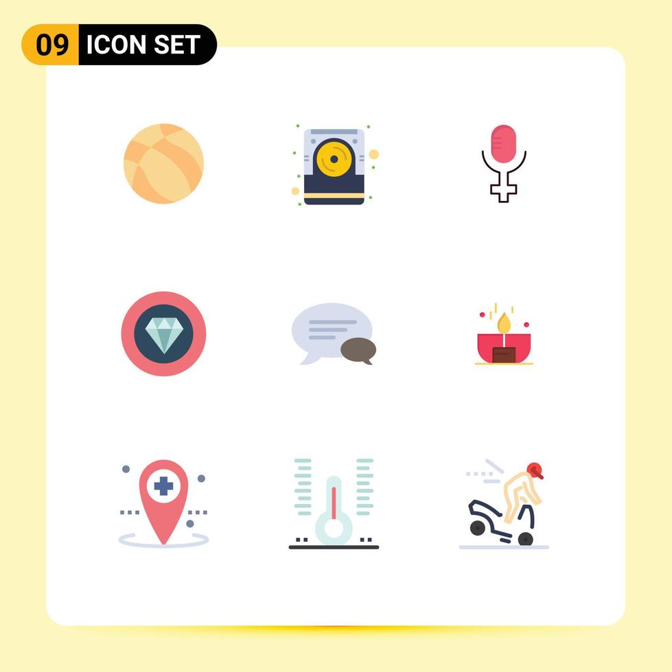 9 Universal Flat Colors Set for Web and Mobile Applications chatting communication microphone chat jewelry Editable Vector Design Elements