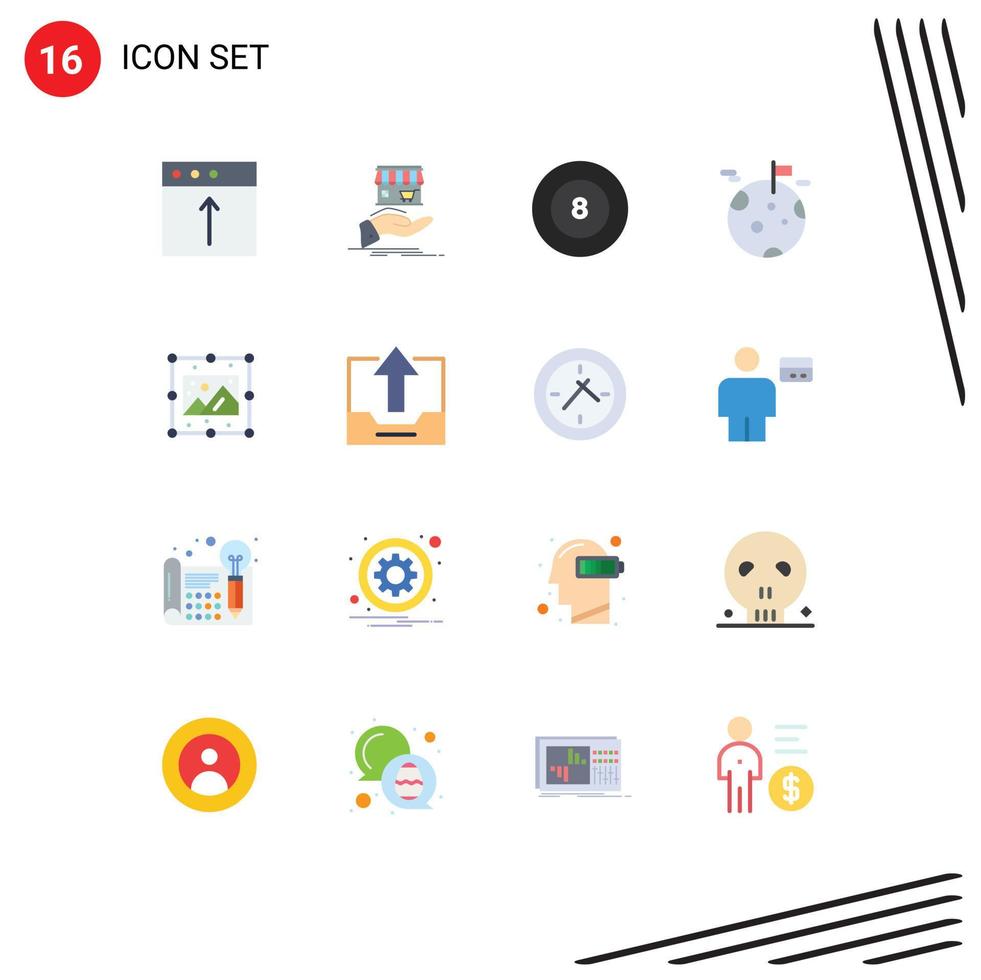 Universal Icon Symbols Group of 16 Modern Flat Colors of process space hand giant planet Editable Pack of Creative Vector Design Elements