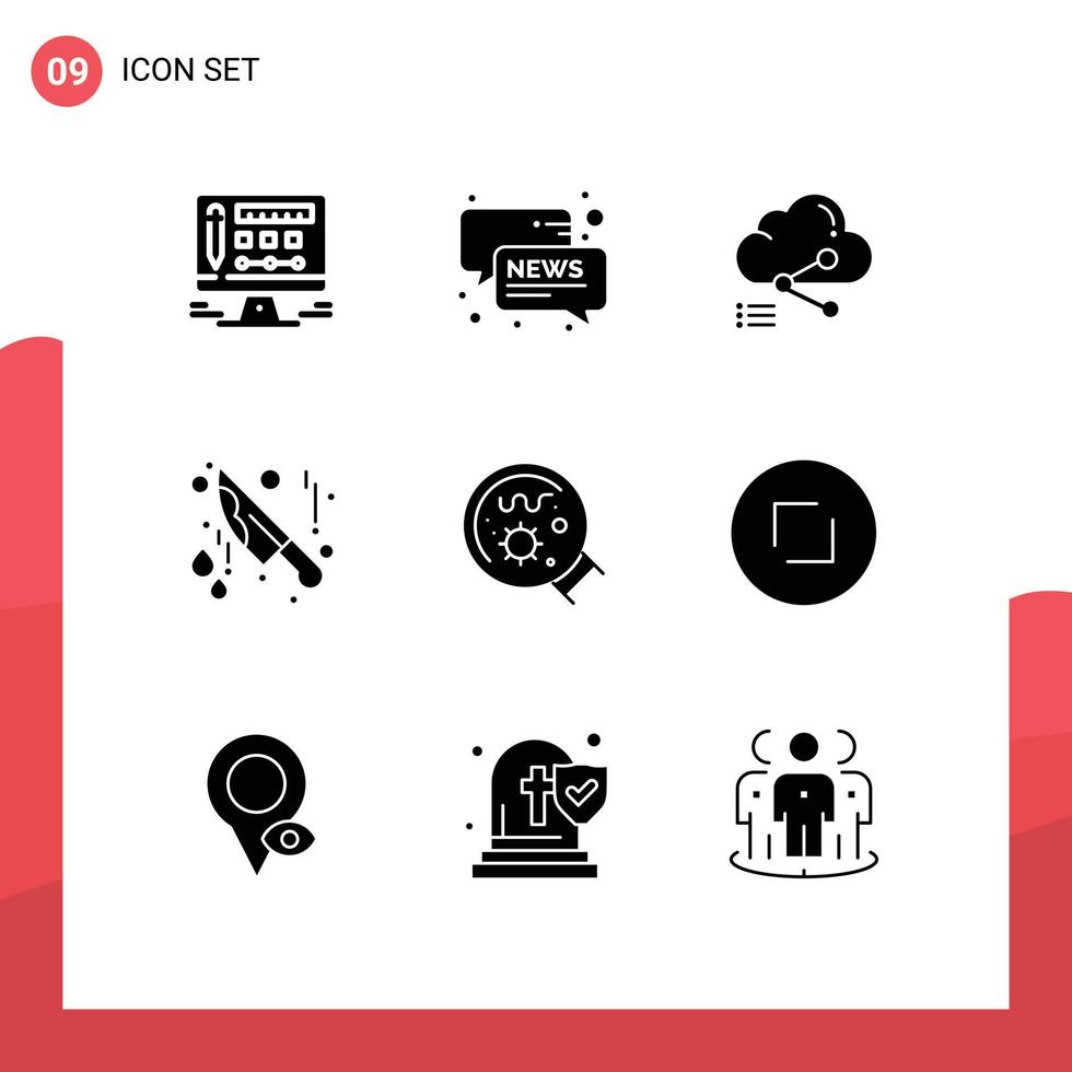 9 Solid Glyph concept for Websites Mobile and Apps magnifier germs cloud knife bloody Editable Vector Design Elements