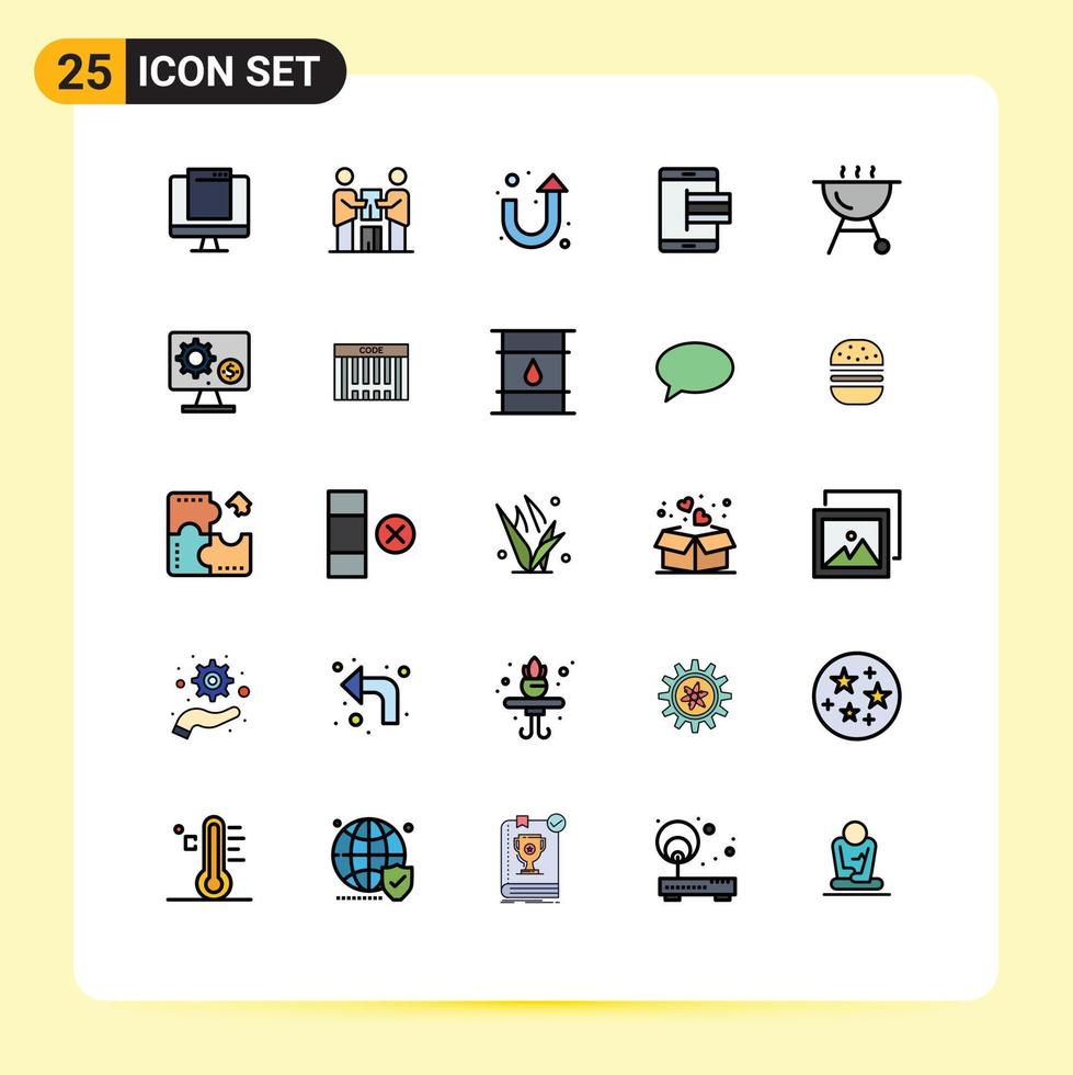 Mobile Interface Filled line Flat Color Set of 25 Pictograms of pay mobile partnership e u turn Editable Vector Design Elements