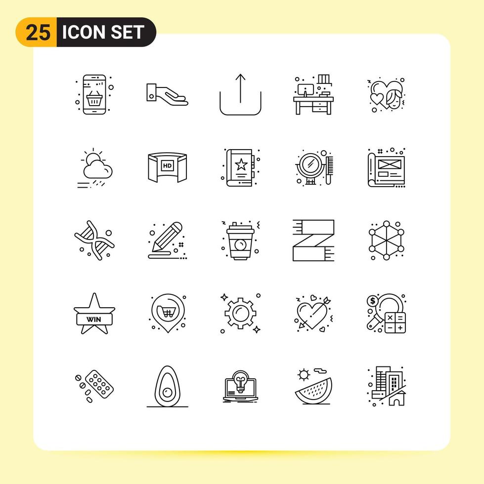 Modern Set of 25 Lines Pictograph of face women multimedia heart office Editable Vector Design Elements