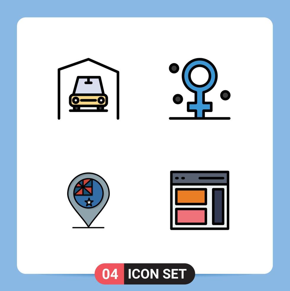 4 Filledline Flat Color concept for Websites Mobile and Apps garage flag biology medical location Editable Vector Design Elements