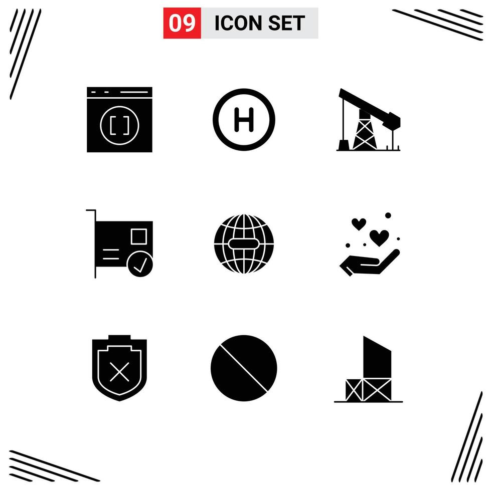 Mobile Interface Solid Glyph Set of 9 Pictograms of global hardware industry devices computers Editable Vector Design Elements
