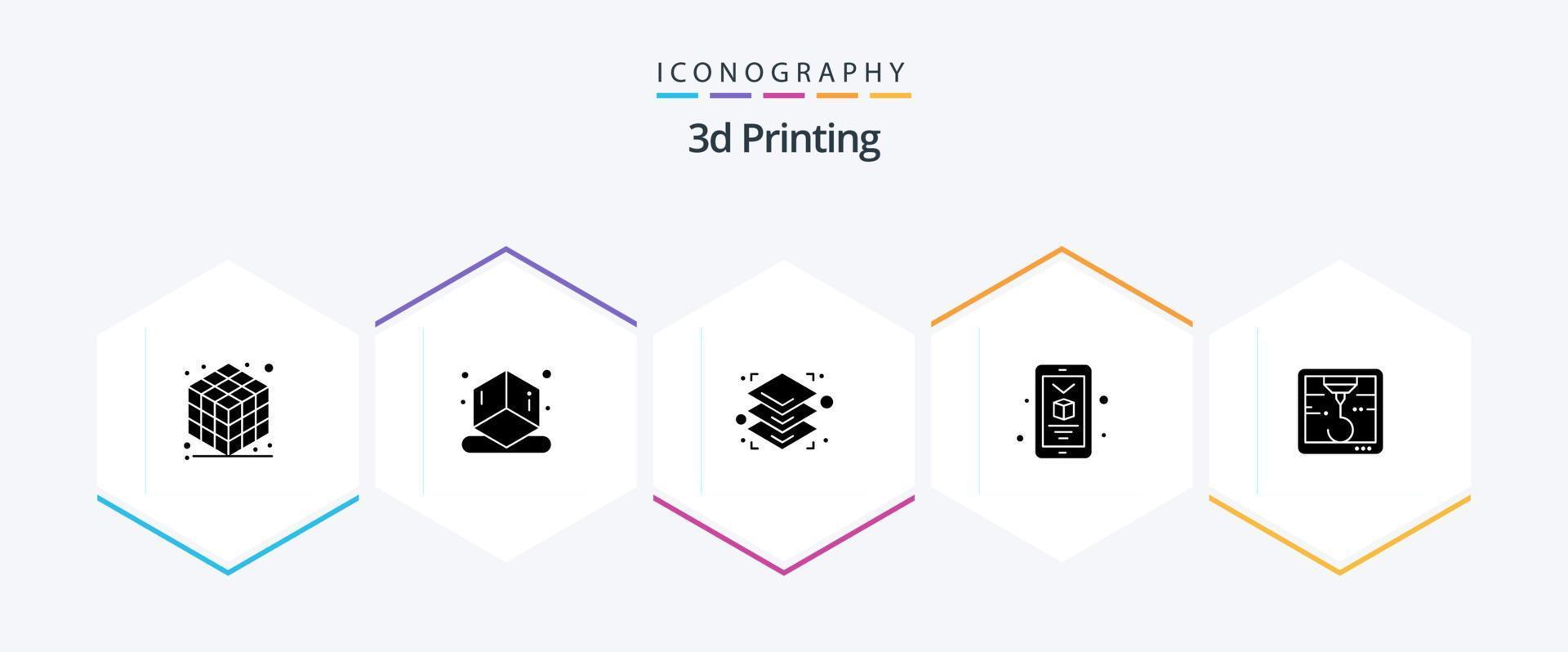 3d Printing 25 Glyph icon pack including printer. smartphone. 3d. printing. d vector