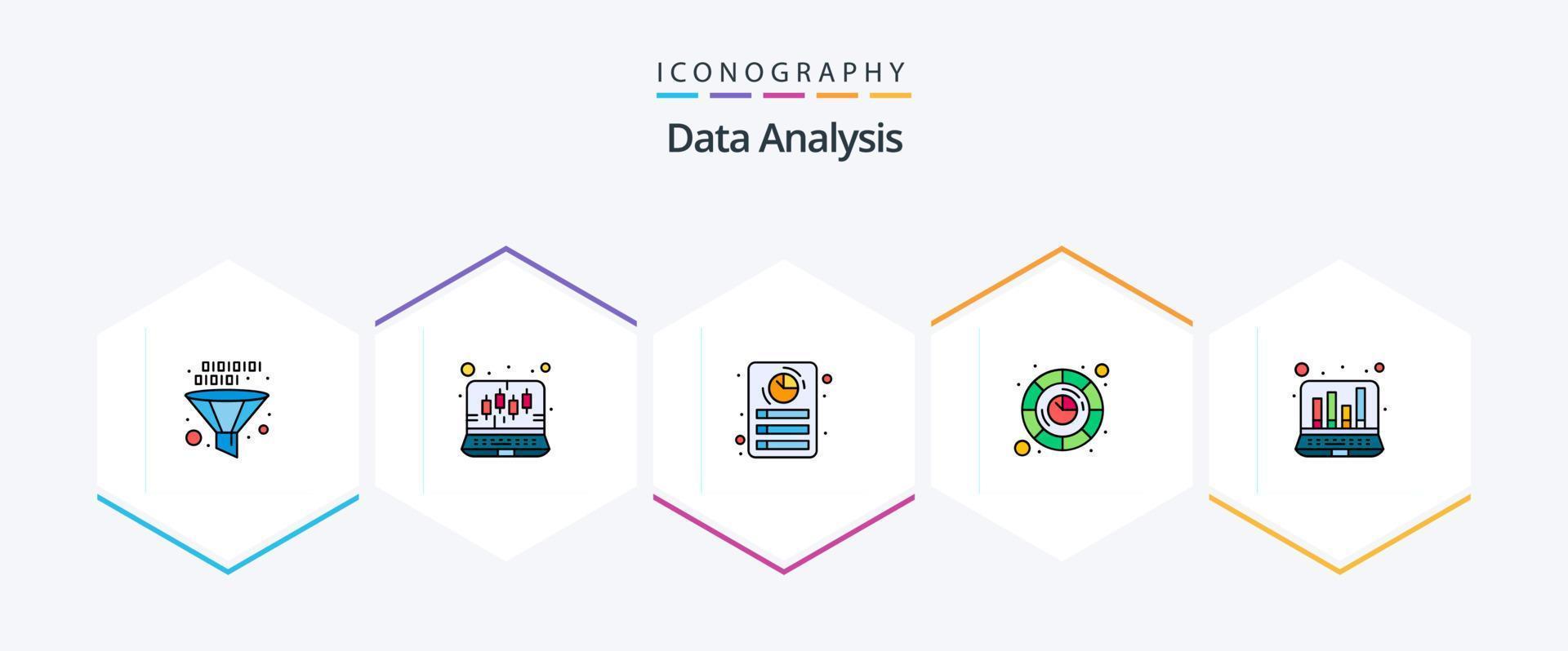 Data Analysis 25 FilledLine icon pack including computer. digital. analysis. database. report vector