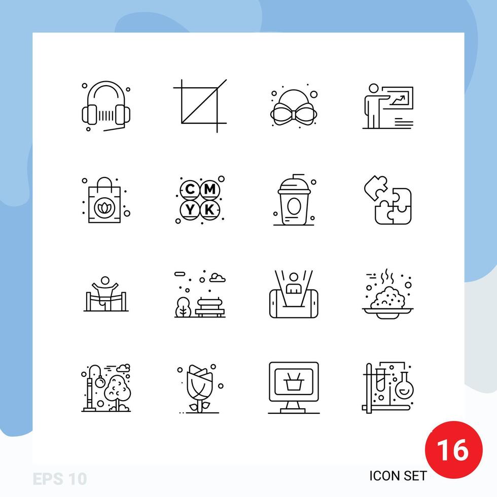 Set of 16 Modern UI Icons Symbols Signs for handbag business tool strategy presentation Editable Vector Design Elements