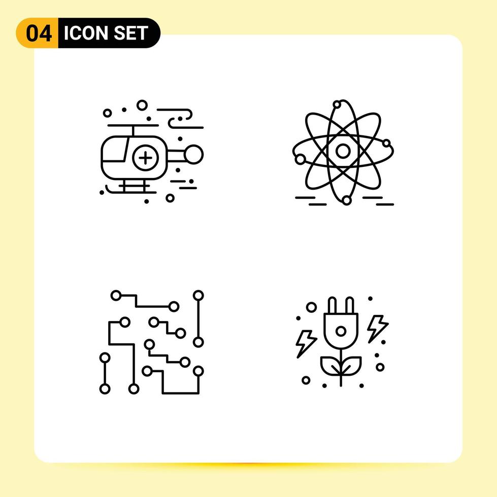 Modern Set of 4 Filledline Flat Colors Pictograph of ambulance physical science atom biophysics energy Editable Vector Design Elements