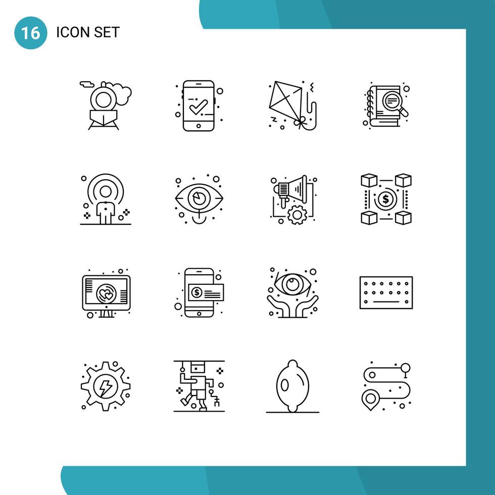 Pictogram Set of 16 Simple Outlines of person human fly customer search Editable Vector Design Elements