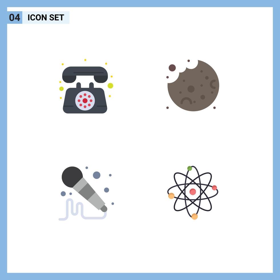 Pictogram Set of 4 Simple Flat Icons of communication sound call food energy Editable Vector Design Elements