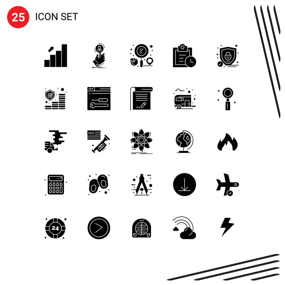 Group of 25 Solid Glyphs Signs and Symbols for todo deadline human resource business location Editable Vector Design Elements