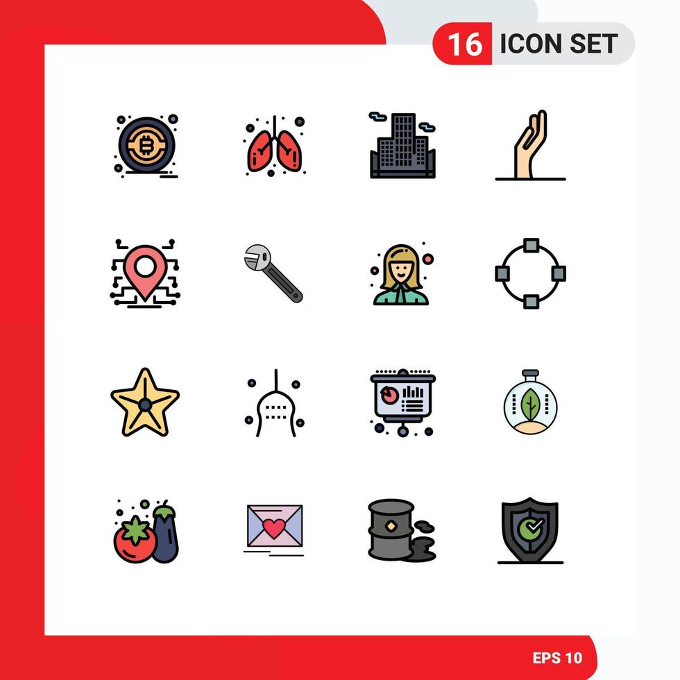 User Interface Pack of 16 Basic Flat Color Filled Lines of option security office secure location Editable Creative Vector Design Elements