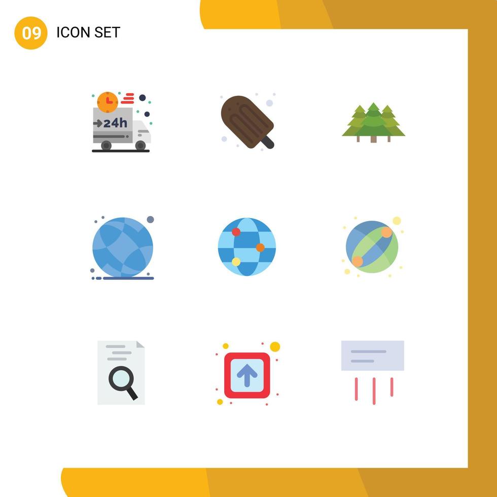 Pack of 9 Modern Flat Colors Signs and Symbols for Web Print Media such as school education ice cream world globe tree Editable Vector Design Elements