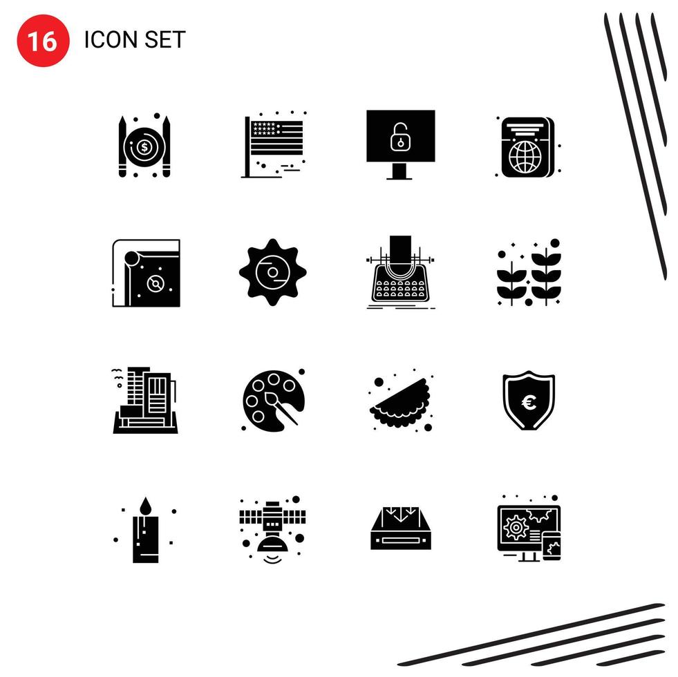 Solid Glyph Pack of 16 Universal Symbols of game air hockey computer id ticket Editable Vector Design Elements