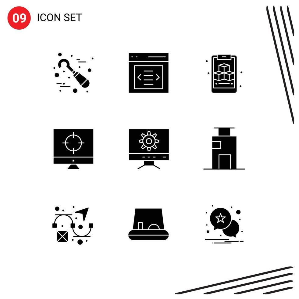 Solid Glyph Pack of 9 Universal Symbols of design computer clipboard targeting seo Editable Vector Design Elements