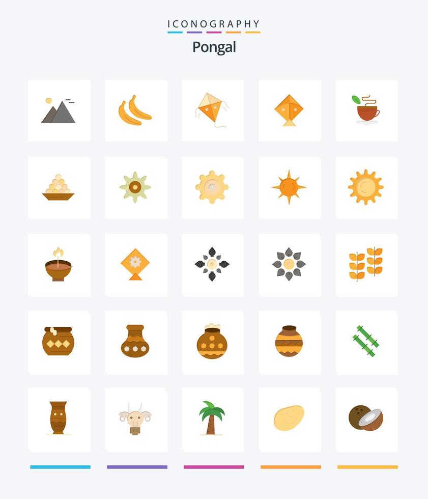 creativo pongal 25 plano icono paquete tal como postre. bol. cometa. café. taza vector