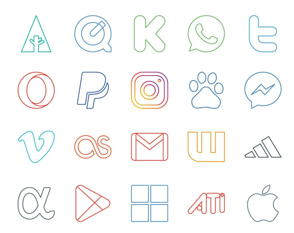 20 Social Media Icon Pack Including wattpad email instagram gmail video vector