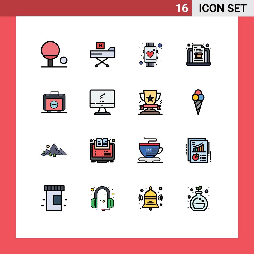 Universal Icon Symbols Group of 16 Modern Flat Color Filled Lines of healthbag handbag love economy laptop Editable Creative Vector Design Elements