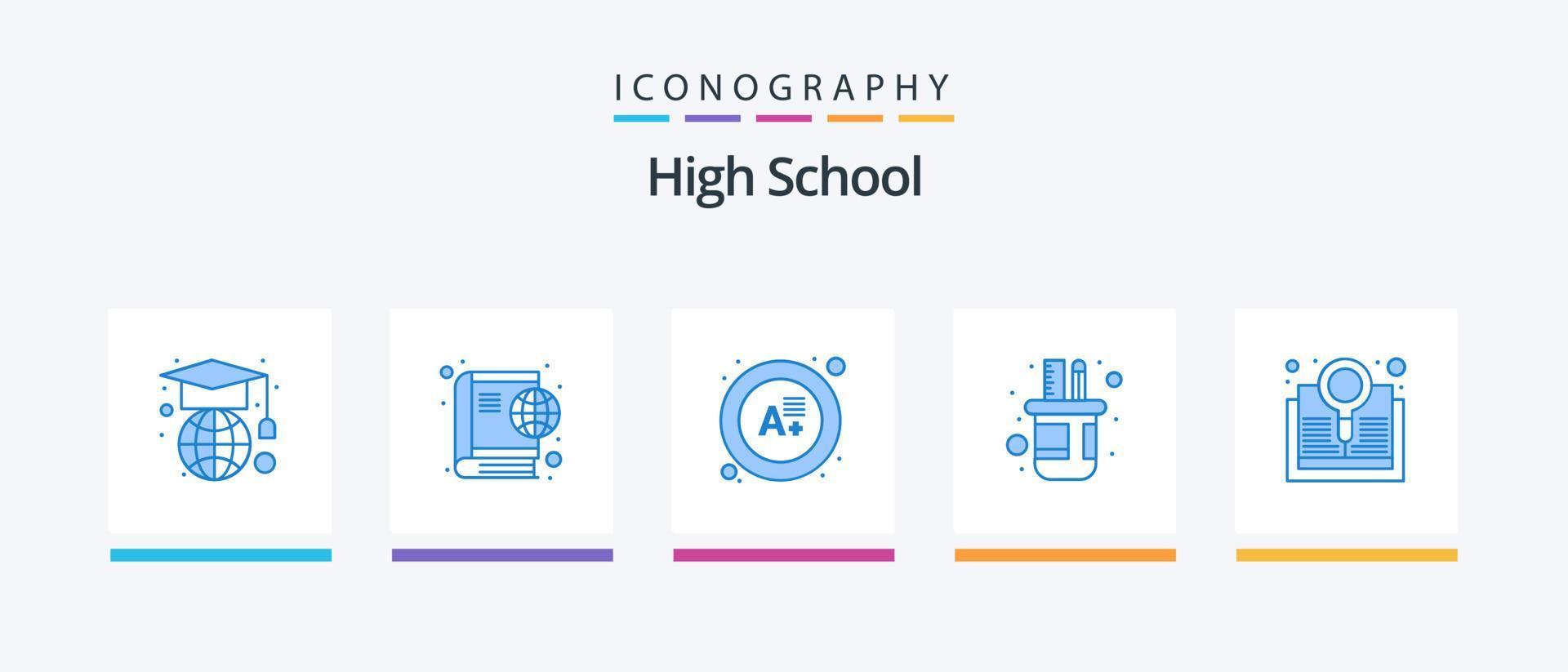 High School Blue 5 Icon Pack Including search. explore. grade. book. pencil box. Creative Icons Design vector