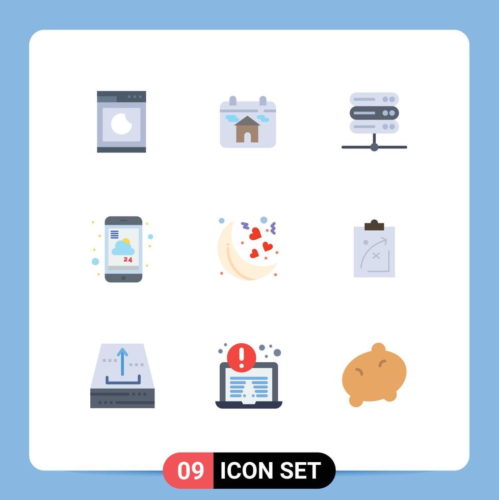 Set of 9 Commercial Flat Colors pack for night weather database service mobile Editable Vector Design Elements
