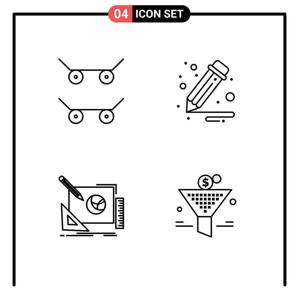 usuario interfaz paquete de 4 4 básico línea de relleno plano colores de patineta diseño proceso oficina diseño embudo editable vector diseño elementos