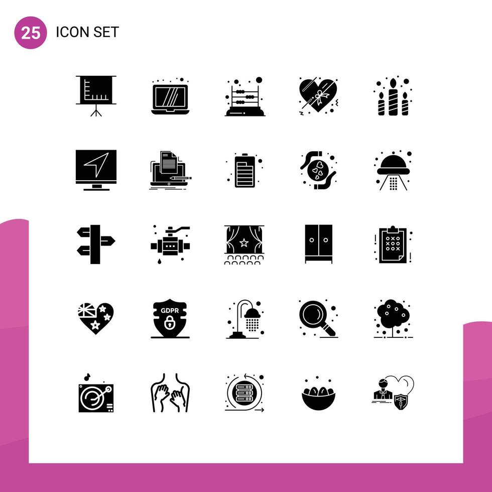 Stock Vector Icon Pack of 25 Line Signs and Symbols for party fire math candle present Editable Vector Design Elements