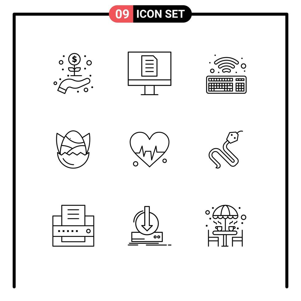 Editable Vector Line Pack of 9 Simple Outlines of beat medical wifi happy easter Editable Vector Design Elements