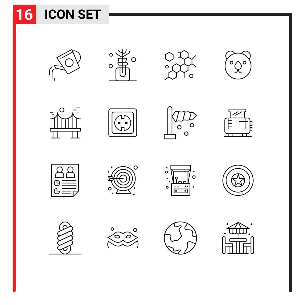 Pack of 16 Modern Outlines Signs and Symbols for Web Print Media such as river bridge cell across head Editable Vector Design Elements