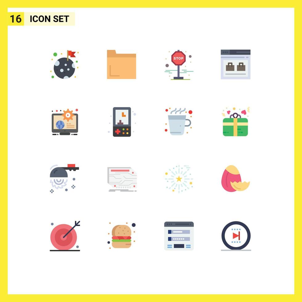 Pictogram Set of 16 Simple Flat Colors of content globe journey bag web Editable Pack of Creative Vector Design Elements