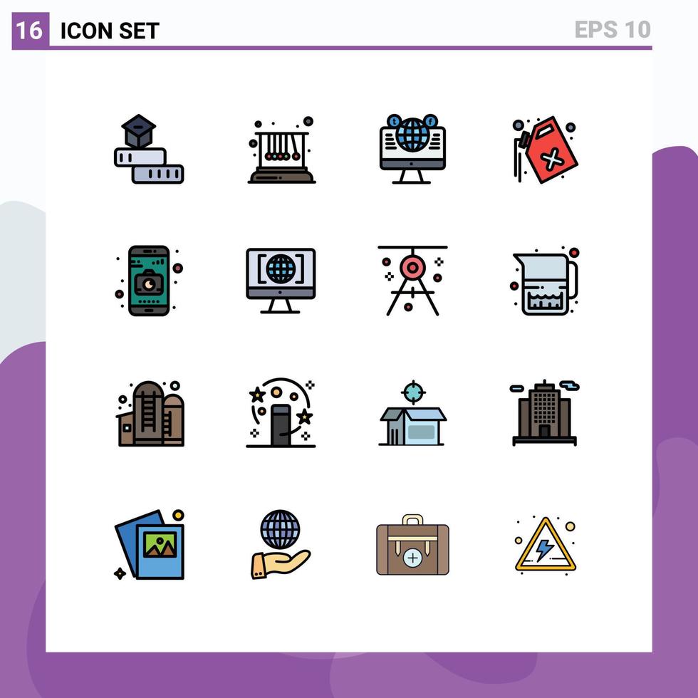 Modern Set of 16 Flat Color Filled Lines Pictograph of waste gas school can social media Editable Creative Vector Design Elements