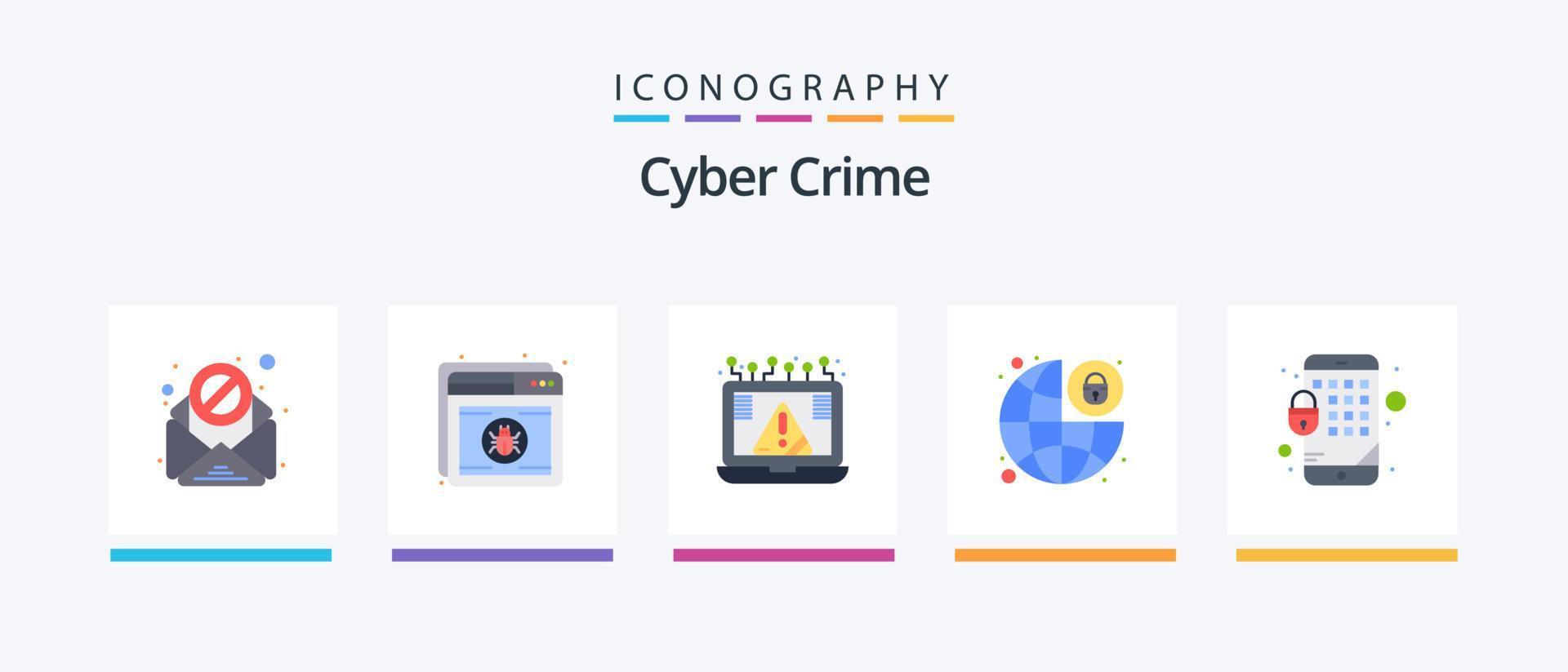 Cyber Crime Flat 5 Icon Pack Including security. lock. connection. global protection. security. Creative Icons Design vector