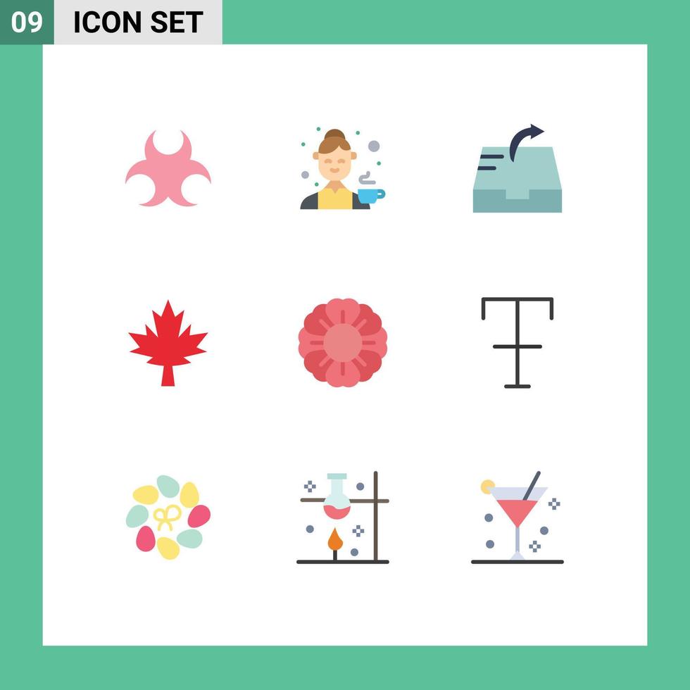 Set of 9 Modern UI Icons Symbols Signs for summer flower tea maple canada Editable Vector Design Elements