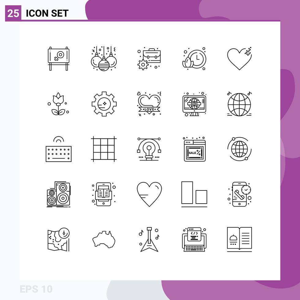 Pack of 25 Modern Lines Signs and Symbols for Web Print Media such as flowers love finance broken watch Editable Vector Design Elements