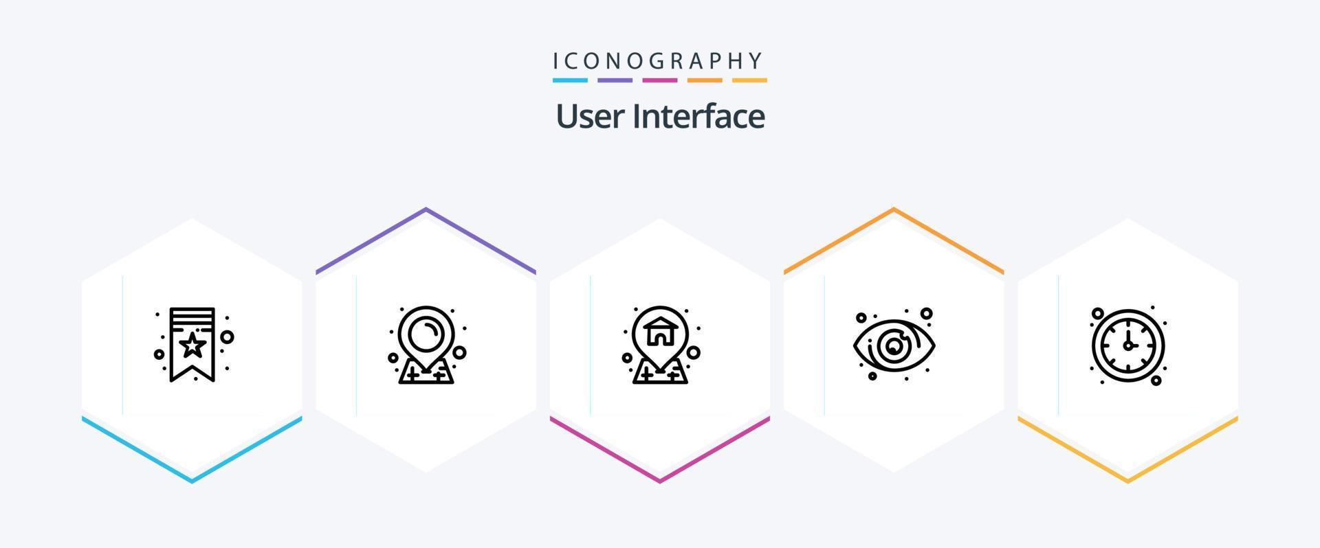 User Interface 25 Line icon pack including . watch. location. time. view vector