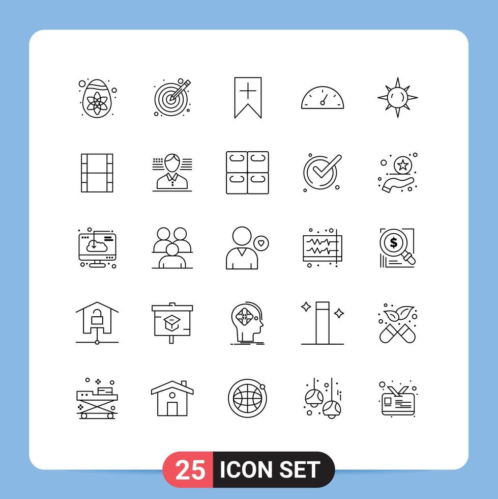 Universal Icon Symbols Group of 25 Modern Lines of video day plus sun gauge Editable Vector Design Elements