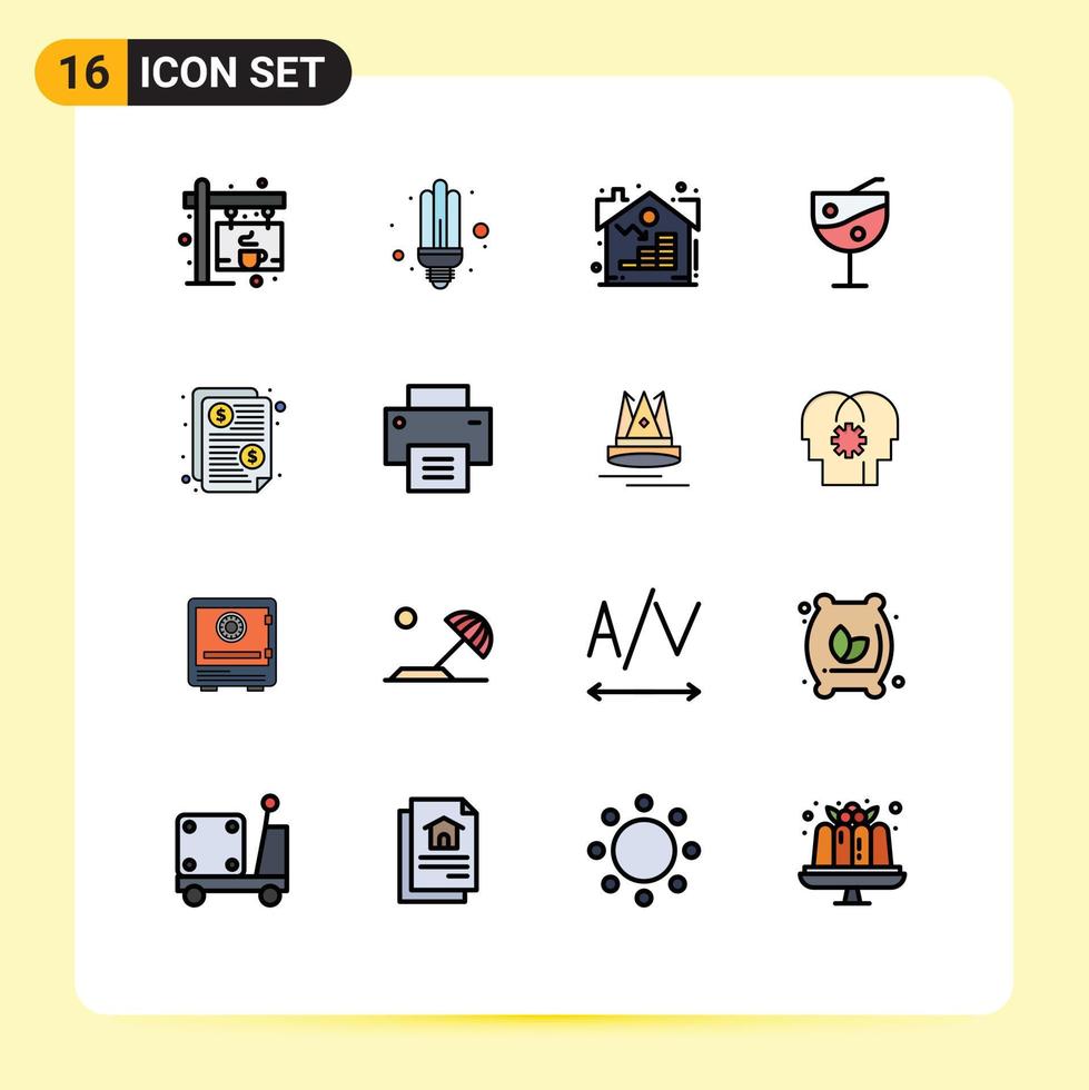 16 Creative Icons Modern Signs and Symbols of price bill estate juice glass fruit juice Editable Creative Vector Design Elements