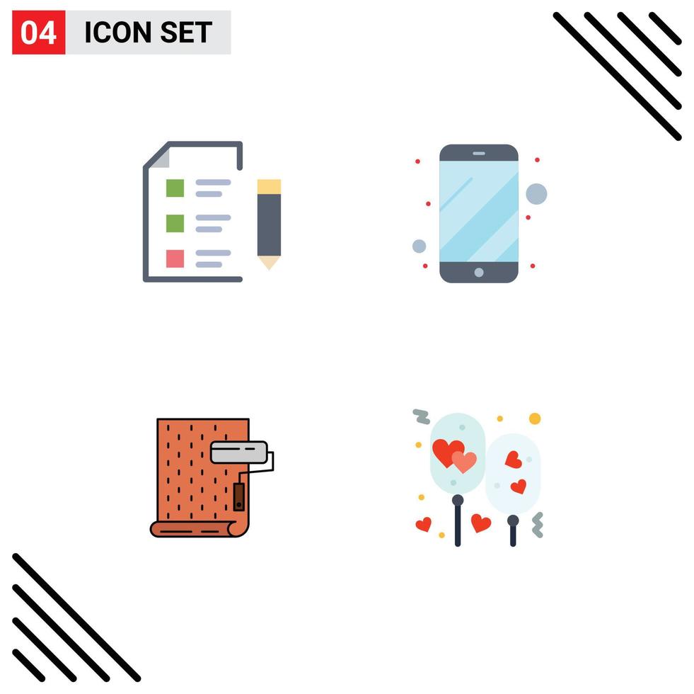 Set of 4 Modern UI Icons Symbols Signs for education paint science mobile design Editable Vector Design Elements