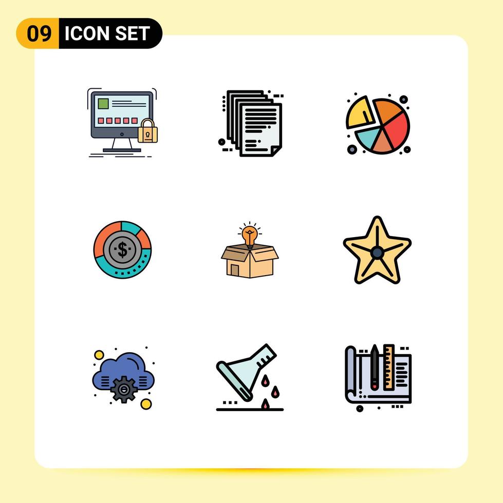 Group of 9 Filledline Flat Colors Signs and Symbols for chart analysis file diagram statistics Editable Vector Design Elements