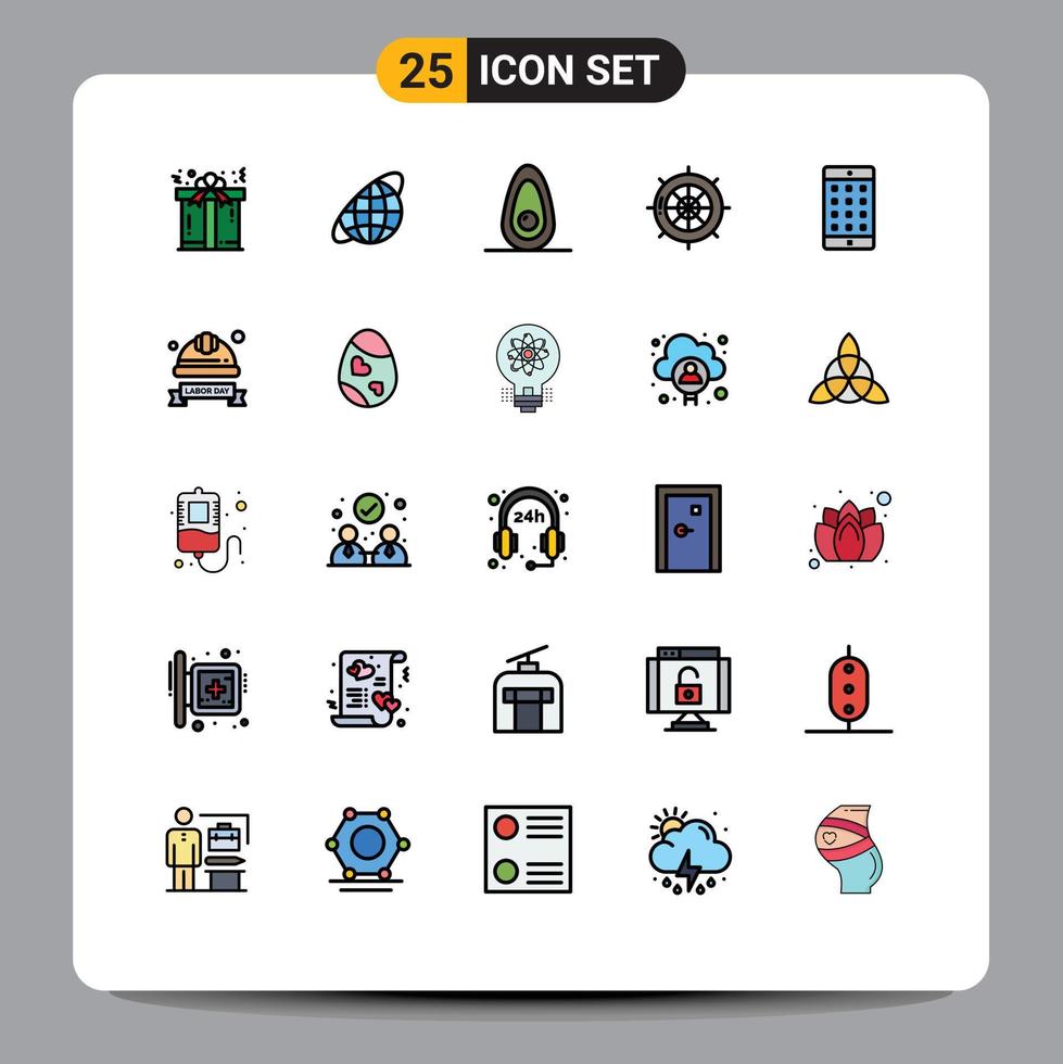 Universal Icon Symbols Group of 25 Modern Filled line Flat Colors of mobile travel avocado ship navigation Editable Vector Design Elements