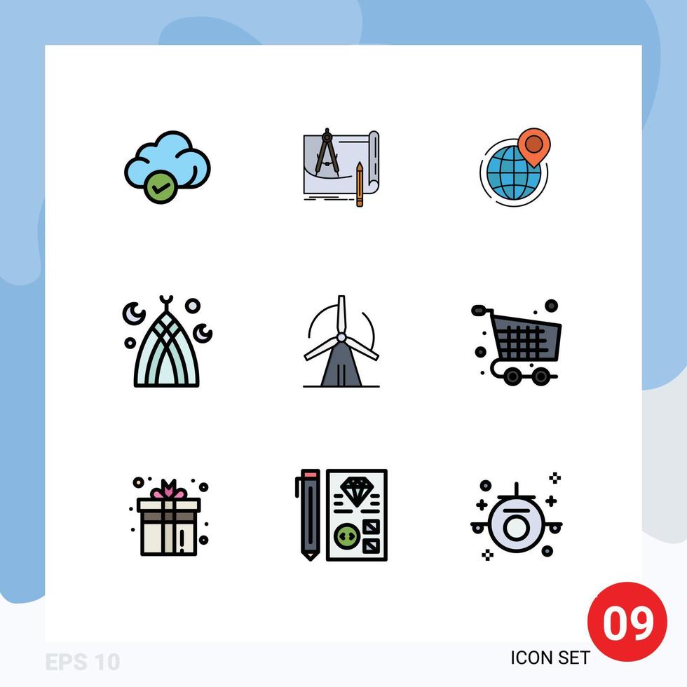 Group of 9 Filledline Flat Colors Signs and Symbols for month world paper point global Editable Vector Design Elements