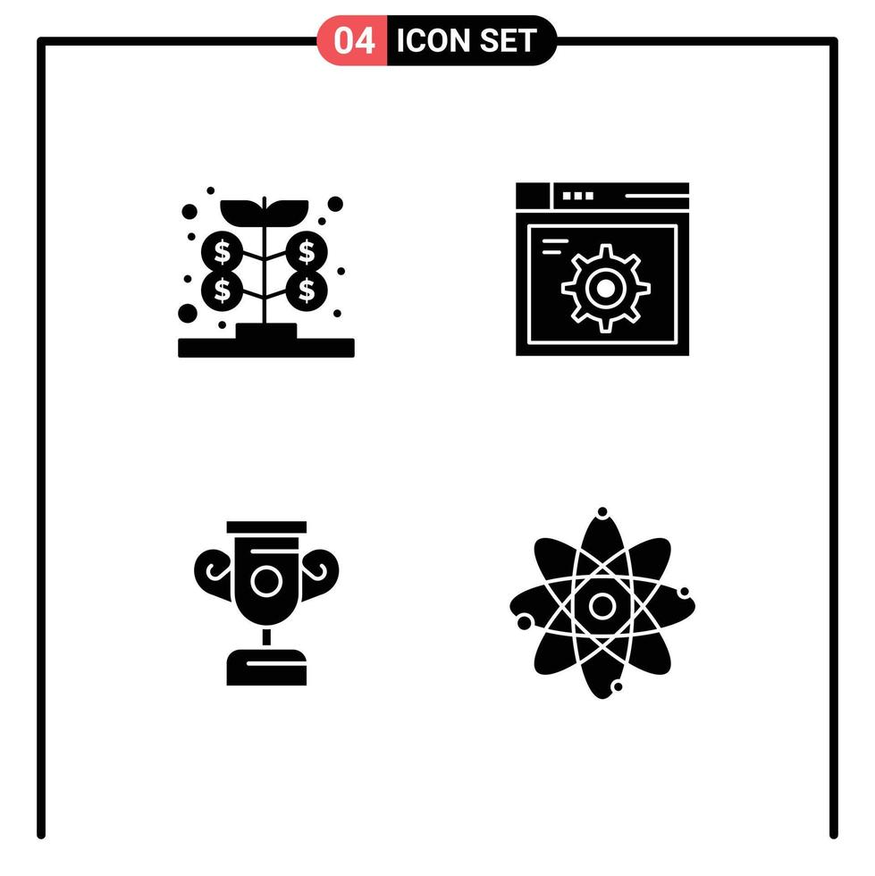 Stock Vector Icon Pack of 4 Line Signs and Symbols for fund progress money gear atom Editable Vector Design Elements