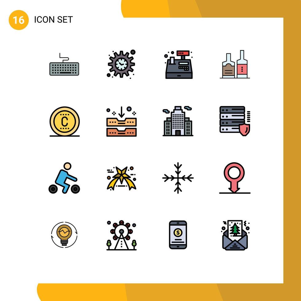 Set of 16 Modern UI Icons Symbols Signs for seo copyright payment bottles beverage Editable Creative Vector Design Elements