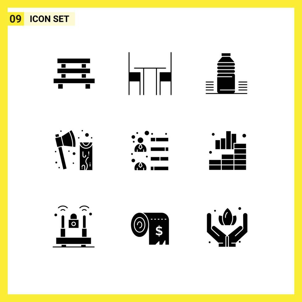 Stock Vector Icon Pack of 9 Line Signs and Symbols for cutting axe interior sport drink Editable Vector Design Elements