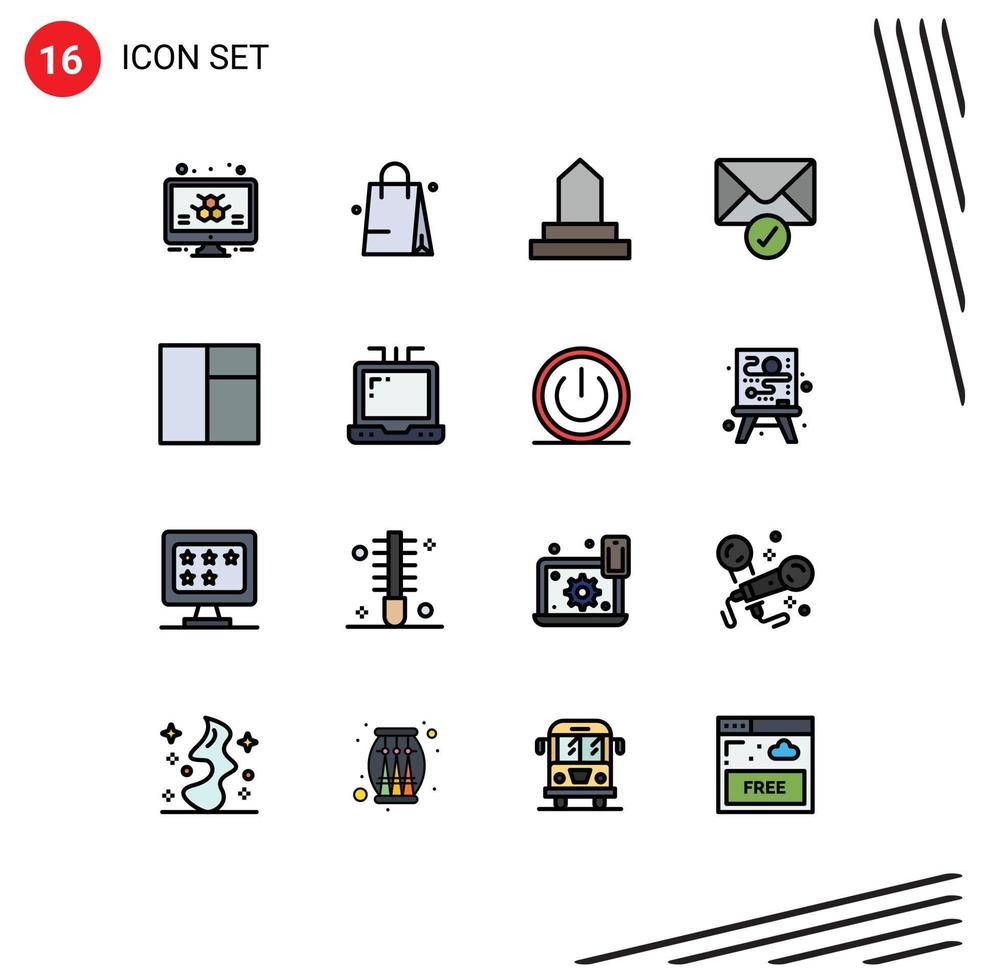 User Interface Pack of 16 Basic Flat Color Filled Lines of office layout historical building grid sent Editable Creative Vector Design Elements